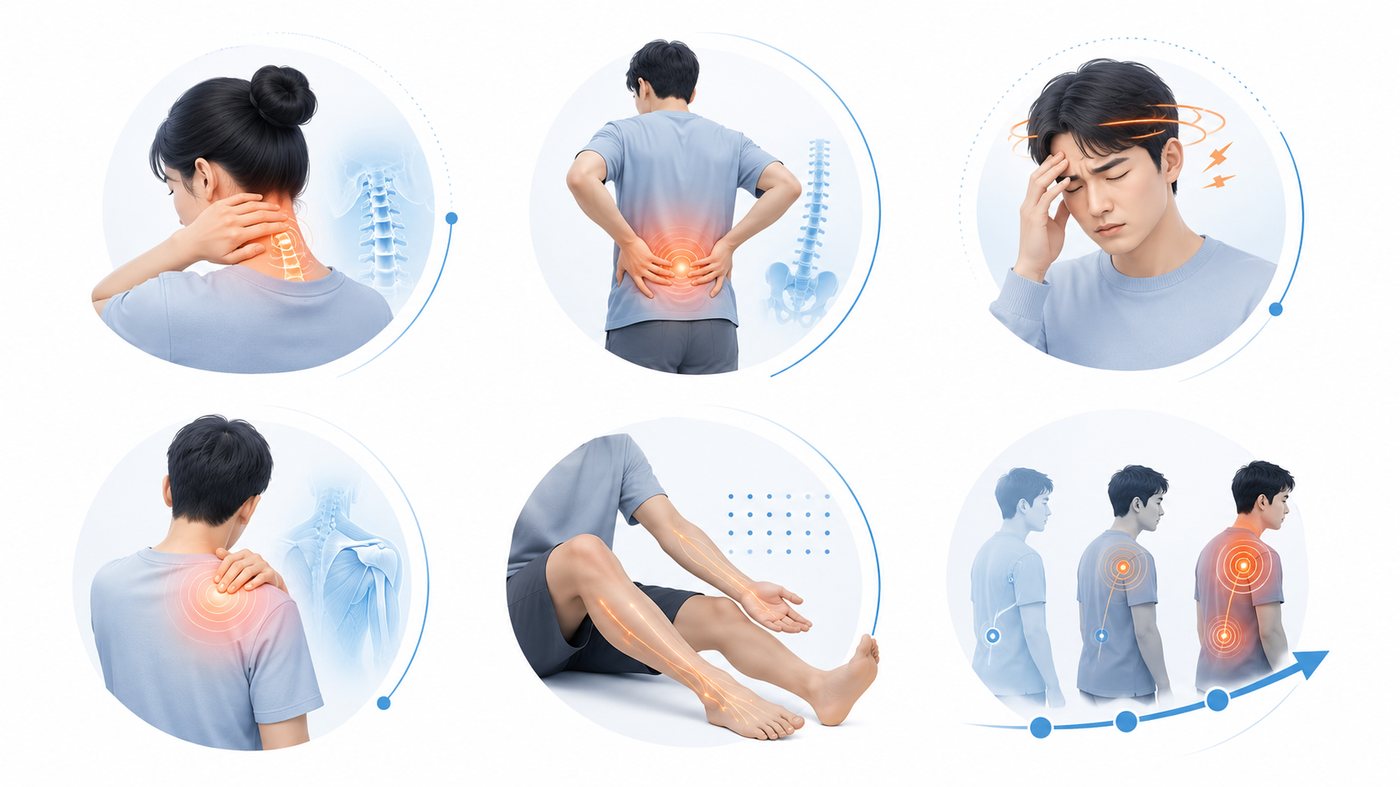 교통사고 후 나타날 수 있는 여섯 가지 증상 인포그래픽