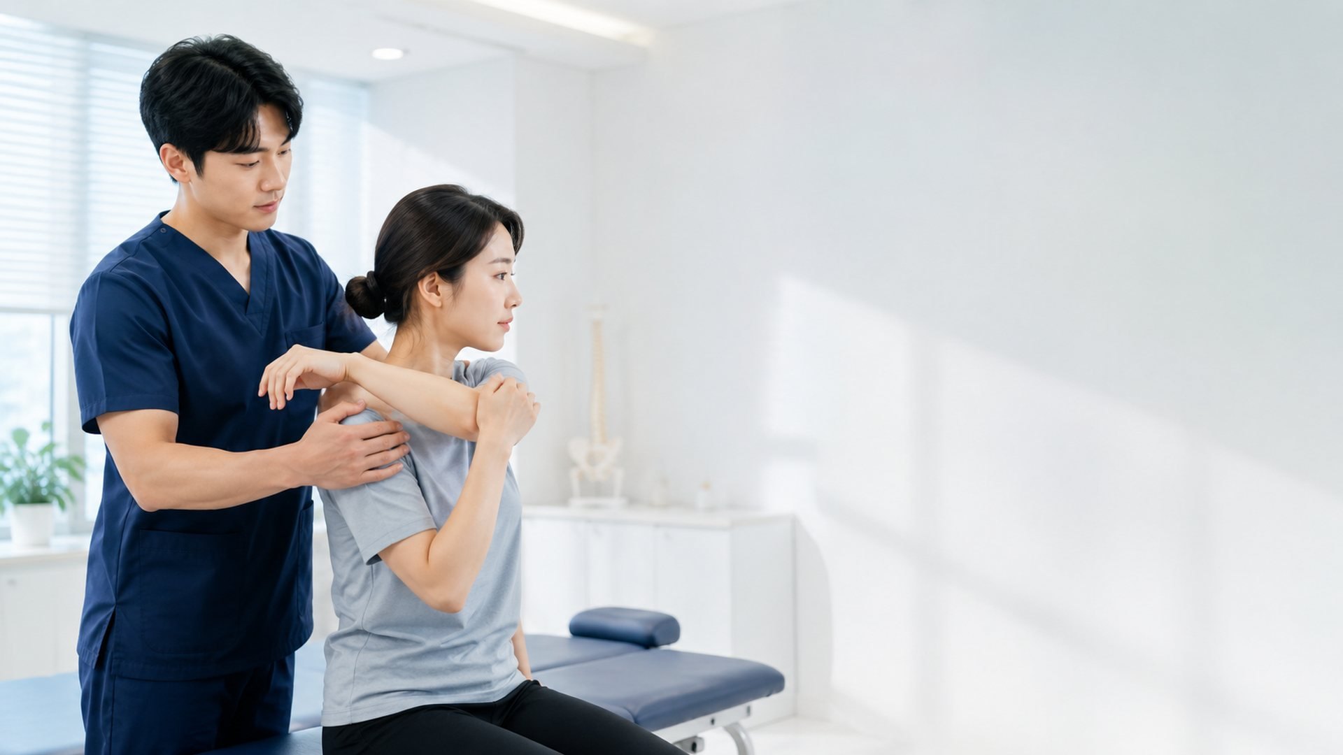 일상 중 갑자기 허리에 불편을 느끼고 잠시 멈춘 모습